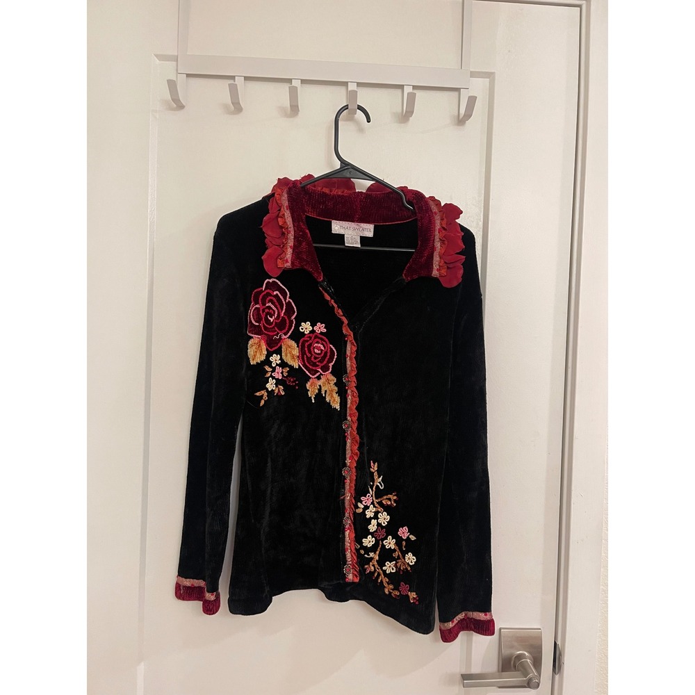 Vintage Whimseygoth Velvet Sweater Blouse Floral Fairycore Frills Cottagecore